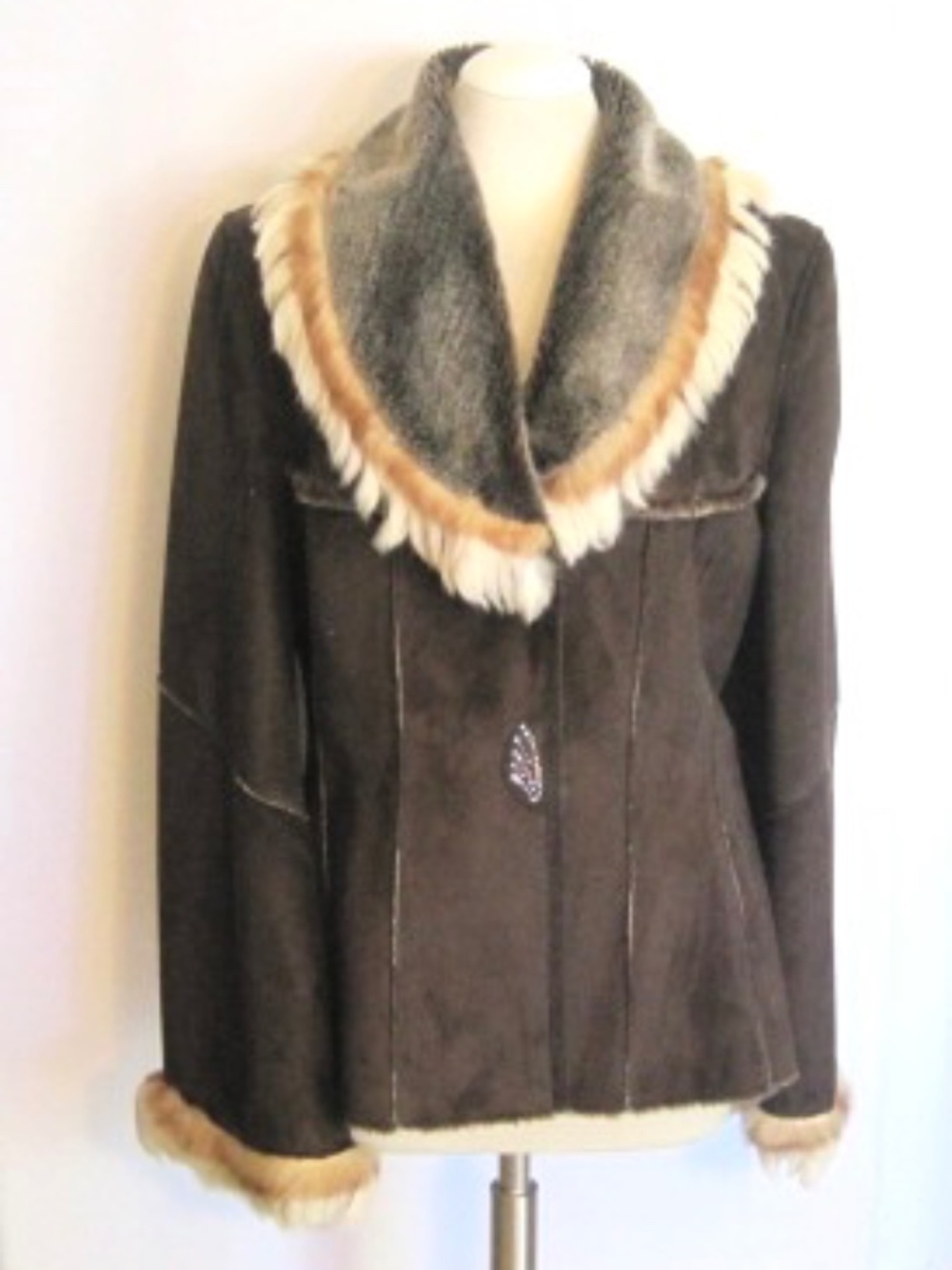 Vintage Fiore Bella Faux Suede Jacket With Fur Trim